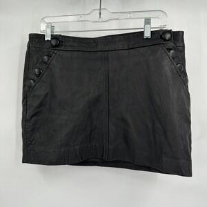 Womens Y2K Leather Mini Skirt Size 9 Black Edgy Minimalist Button Detail Indie